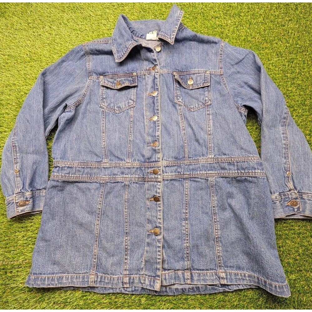 Roaman's Jean Jacket Size 16W Blue Denim Long Button-Up